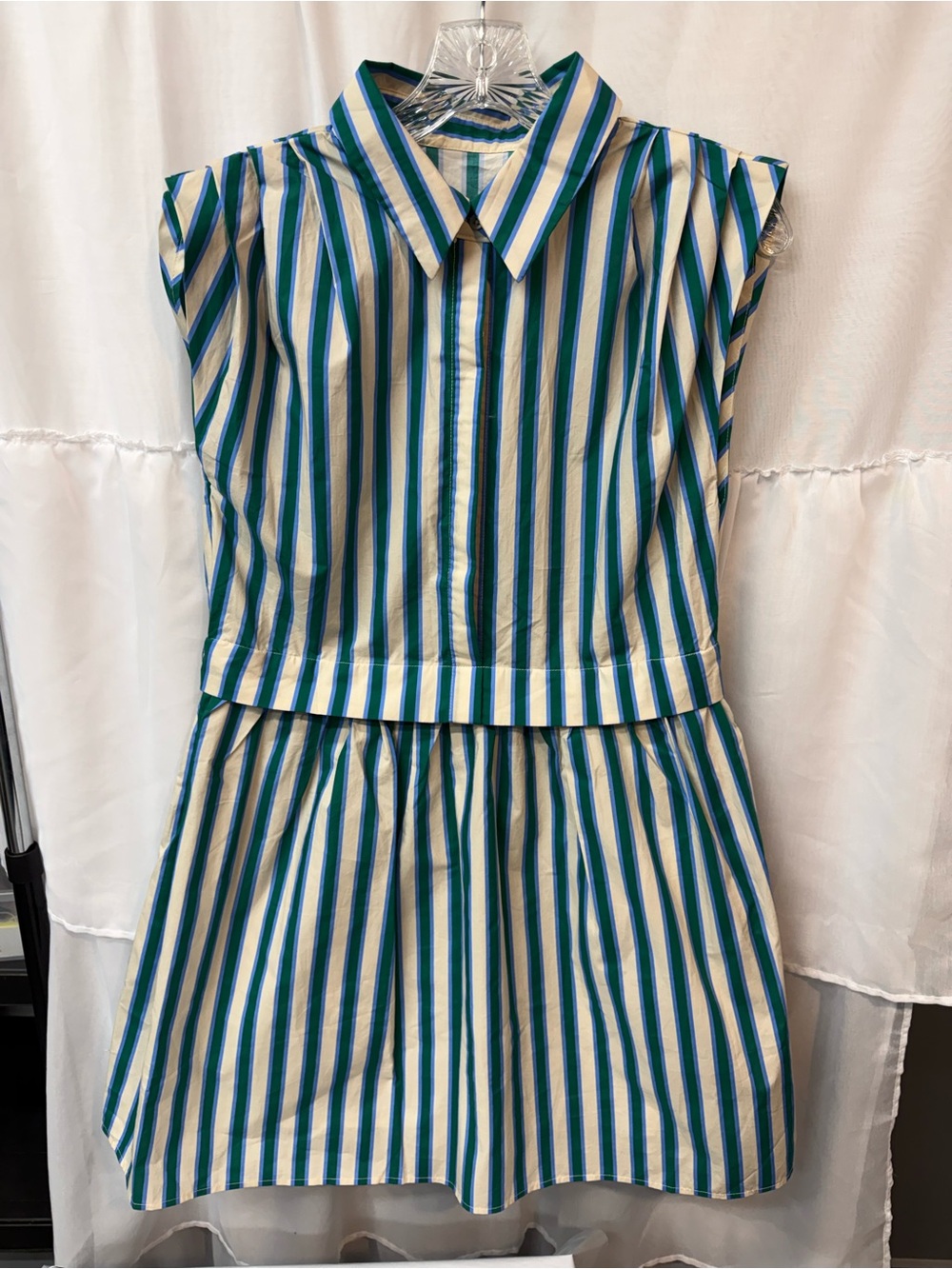 Striped Collared Dress in Teal Blue and Cream🌻